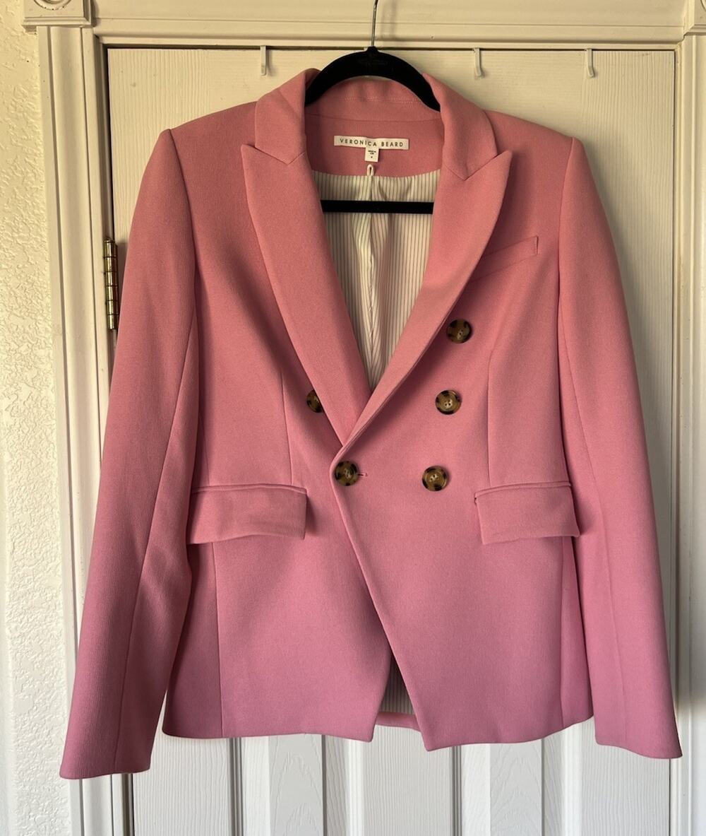 New Veronica Beard Miller Dickey Pink Double-Breasted Blazer Jacket Womens Sz 4